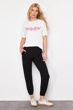 Trendyol Black Slogan Printed Basic Jogger Knitted T-shirt Sweatpants Bottom-Top Set