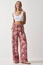 Happiness İstanbul Women's Peach Patterned Flowing Viscose Palazzo Trousers