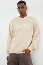 Trendyol Beige Oversize/Wide Cut Embossed Printed Sweatshirt