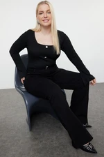 Trendyol Curve Black Square Neck Ribbed Button Knitwear Blouse