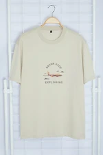 Trendyol Stone Men's Oversize/Wide Cut More Sustainable Text Embroidery 100% Organic Cotton T-shirt