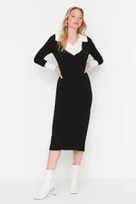 Trendyol Black Midi Knitwear Color Block Dress Dress