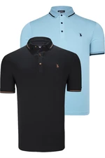 DOUBLE SET T8586 DEWBERRY MEN'S T-SHIRT-BLACK-CYAN