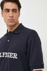 Bavlněné polo tričko Tommy Hilfiger tmavomodrá barva, s aplikací