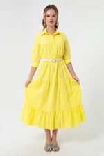 Lafaba Women's Yellow Belted Long Dress