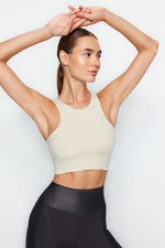 Trendyol Beige Padded/Shapering Bedframe Sports Bra with Stitching and Reflective Print Detail