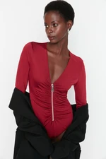 Trendyol Burgundy Zip Detailed V-Neck Body