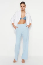 Trendyol Light Blue High Waist Wide Leg/Wide Leg Pleated Woven Trousers