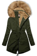 Winter Parkajacke mit Teddy-Futter Army Grün/Beige