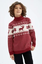 DEFACTO Boy's Christmas Themed Turtleneck Sweater