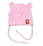 Bavlněná dvouvrstvá čepice s oušky na zavazování TEDDY - růžová, Baby Nellys, vel. 68-74 (6-9m)