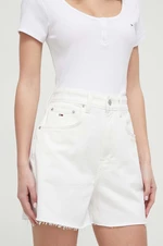 Džínové šortky Tommy Jeans dámské, béžová barva, hladké, high waist, DW0DW17779