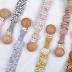 Cotton Linen Baby Pacifier Clip Chain Beech Wood Pacifier Clips Infant Dummy Holder Teething Toys Nipple Holder for Baby Feeding