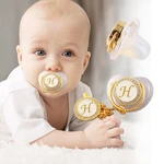 26 Name Initial Letter Baby Pacifier and Pacifier Clips BPA Free Silicone Infant Nipple Gold Bling Newborn Dummy Soother