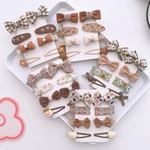 4/8pcs Korean Coffee Color Hair Pin Bow Knit Fabric Princess Hair Clips for Children Baby Girls Headwear Kids Hair Accessories