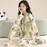 Women's 2 Piece Pajamas Set Cotton Pijama Pjs V-Neck Button Down Pyjama Female Pocket Sleepwear Long Sleeve Shirt Pants Homewear