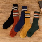 Winter Men's 100% Cotton Tube Socks Harajuku Retro Thick Warm Striped Plus Size Long Terry Socks 5 Pair