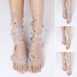 Simple Floral Lace Socks Women Tulle Socks Spring Summer Transparent Thin Mesh Socks Chiffon Lace Up Socks Fashion