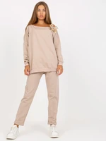 Beige two-piece long sleeve casual set