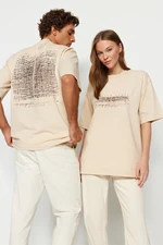 Trendyol Beige Unisex Oversize Revolution Erbil Printed Knitted T-Shirt