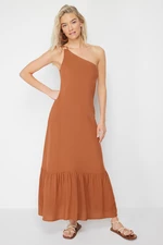 Trendyol Brown Midi Woven One Shoulder Beach Dress with Accessories