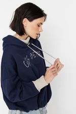 Trendyol Navy Blue Thick Knitted Sweatshirt with a Fleece Inside Tricot Tape Detailed Hoodie