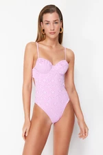 Trendyol Pink V-Neck Tie-Up Premium Fabric Regular Swimsuit