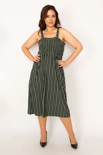 Şans Women's Plus Size Khaki Dress With Elastic Straps Around Bust