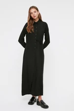 Trendyol Black Side Tie Woven Shirt Linen Look Dress