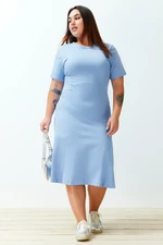 Trendyol Curve Blue Stitching Detailed Midi Knitted Dress