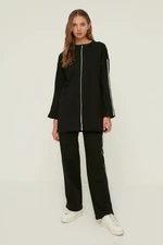 Trendyol Black Crew Neck Knitted Tracksuit Set with Contrast Piping Detail