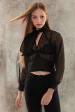 Trendyol Black Crop Sheer Look Woven Blouse