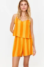 Trendyol Viscose Woven Pajama Set with Orange Stripes and String Straps