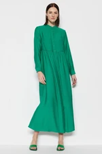 Trendyol Green Prevailing Collar Woven Linen Look Shirt Dress