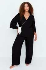 Trendyol Curve Black Double Breasted Collar Tied Woven Pajamas Set