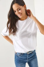 Olalook Women's White Chain Garnish Oversize T-Shirt