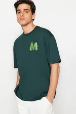 Trendyol Emerald Green Relaxed/Comfortable Fit Short Sleeve Text Printed 100% Cotton T-Shirt