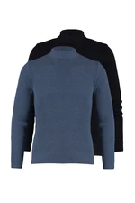 Trendyol Black-Indigo Fitted Narrow Half Turtleneck Rubber Knit 2 Pack Knitwear Sweater