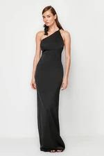 Trendyol Black A-Cut Satin Rose Detailed Long Evening Dress