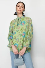 Trendyol Green Lined Chiffon Patterned Woven Tunic