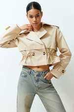 Trendyol Beige Oversize Wide Cut Cotton Crop Trench Coat