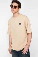 Trendyol Beige Oversize Compass Labeled 100% Cotton T-Shirt