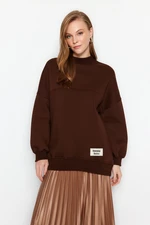 Trendyol Brown Oversize Knitted Polar Fleece Inside Furry Sweatshirt