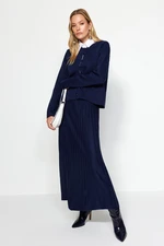 Trendyol Navy Blue Buttoned Cardigan-Skirt Knitwear Top and Bottom Set