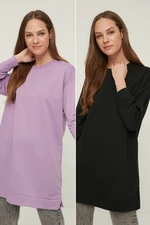 Trendyol Black-Lilac 2-Pack Crew Neck Basic Knitted Sweatshirt