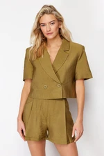 Trendyol Khaki Woven Short Sleeve Linen Look Blazer Jacket