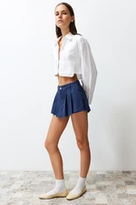 Trendyol Navy Pleated Denim Shorts & Bermuda