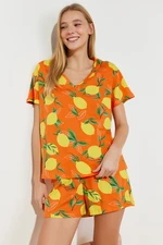 Trendyol Orange 100% Cotton Fruit Patterned Knitted Pajama Set