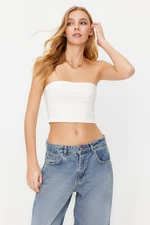 Trendyol Ecru Fitted Strapless Neck Crop Stretchy Knitted Blouse