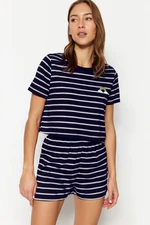 Trendyol Navy Blue Rainbow Printed T-shirt-Shorts Knitted Pajamas Set